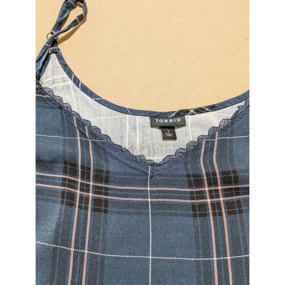 Torrid Women's Ava Stretch Challis Lace Trim Cami Navy/Pink Size 1 - Picture 3 of 10